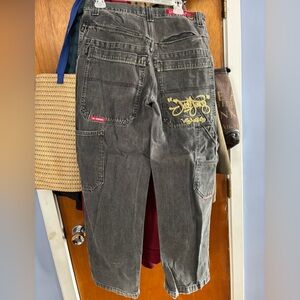JNCO Urban Grayish Black Denim Jeans with Embroidery & Red Logo Patch